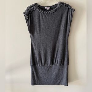 Grey Knit Braided Neckline Sleeveless Midi Dress